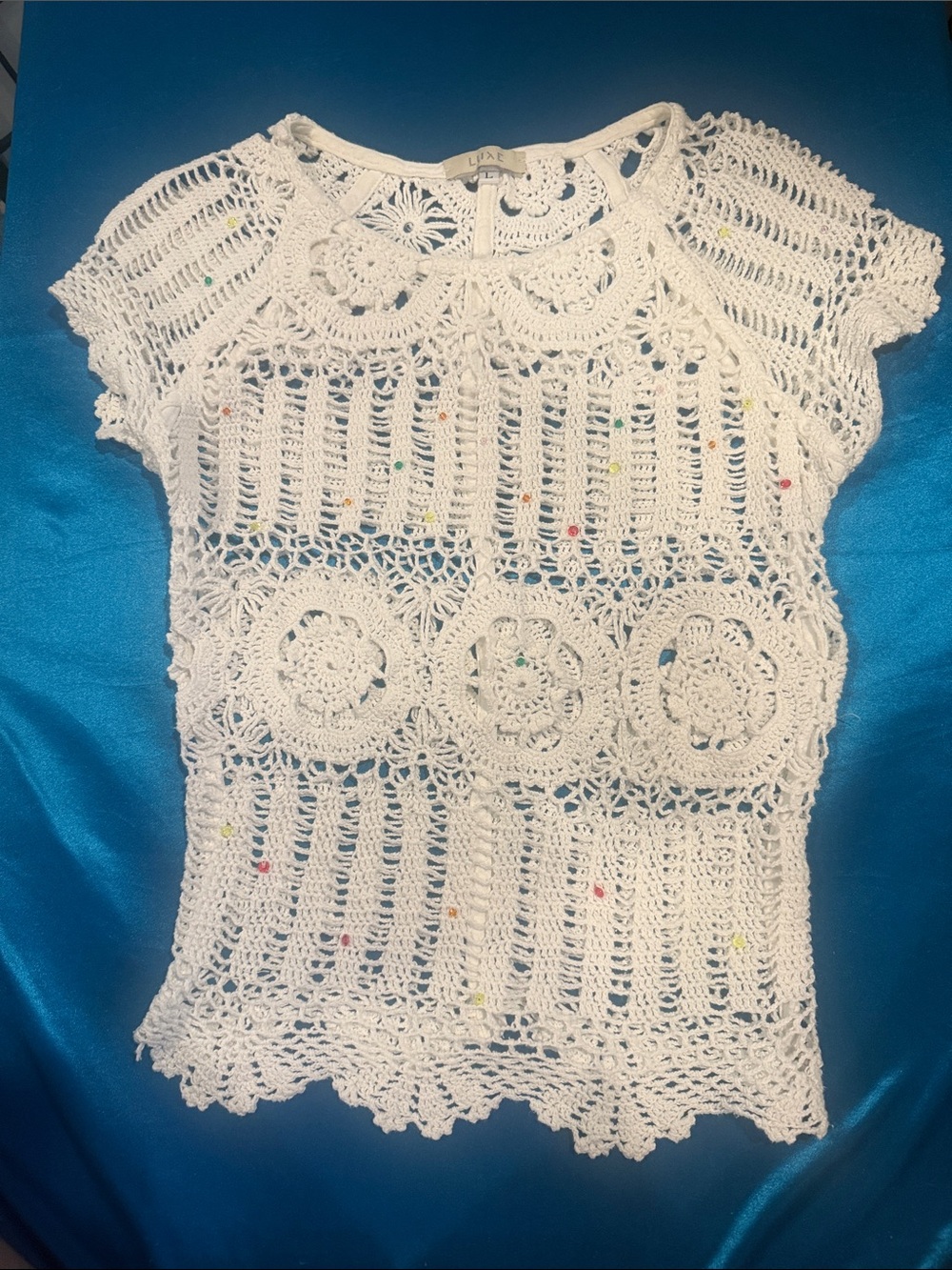 White Crochet Short-Sleeve Camisole Top by L.P.A.